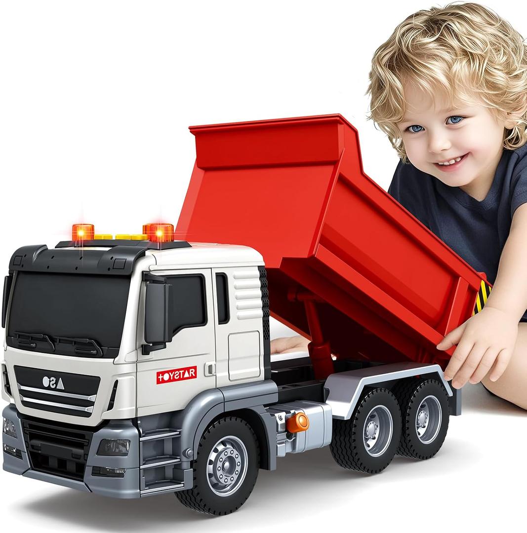 SpringFlower Dump Truck Toy for 3 4 5 6 7 Years Old Boy, Toy Dump Trucks Vehicle Toy with Sound and Light, Kids Toddlers Red Dump Truck Birthday Gifts for Boys & Girls, 12 inches