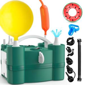 LooLaa Balloon Pump 3-in-1 Triple Inflating Ports Electric Air Pump for All Latex 260q Foil Mylar Balloons Inflation, Quick-Fill Inflator Deflator for Pool Floats Air Beds Inflatables-Green