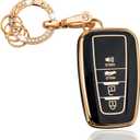 OLLEN TPU Key Fob Cover with Bling Ring, Fit for Toyota, Full Protection Soft TPU Key Case, 4 Button, with Ring, Black (B Style, Black, +Ring)