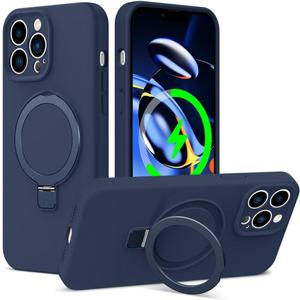 ZHK Liquid Silicone Designed for iPhone 13 Pro Max Case with Magnet Stand, [Precise Camera Lens Protection][Mil-Grade Drop Shockproof][Soft Anti-Scratch Microfiber Lining] Slim Fit Cover, Navy Blue