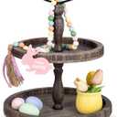 Mustry Rustic Wooden 2 Tiered Tray, Round Farmhouse Kitchen Table Decor Serving Tier Tray, Food Fruits Cupcake Display Coffee Bar Home Party Seasonal Decorations (Brown)