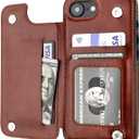 ONETOP Compatible with iPhone 17e/16e Wallet Case with Card Holder, PU Leather Kickstand Card Slots Case, Double Magnetic Clasp and Durable Shockproof Cover 6.1 Inch (Brown)