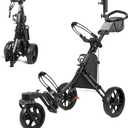 findway Golf Push Cart 3 Wheel, Foldable 360° Swivel Front Wheel Golf Bag Cart, Lightweight Golf Pull Cart with Foot Brake, Adjustable Handle, Storage Bag, Umbrella & Drink Holder