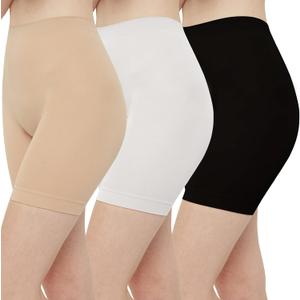 INNERSY Women's Slip Shorts for Under Dresses High Waisted Summer Shorts 3-Pack (X-Large, Black Nude White)
