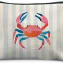 Coastal Beach Crab Makeup Bag for Women, Crab gifts, Coastal Ocean Beachy Nautical Cosmetic Bag for Purse, Pastel Crabs Blue Striped Makeup Zipper Pouch