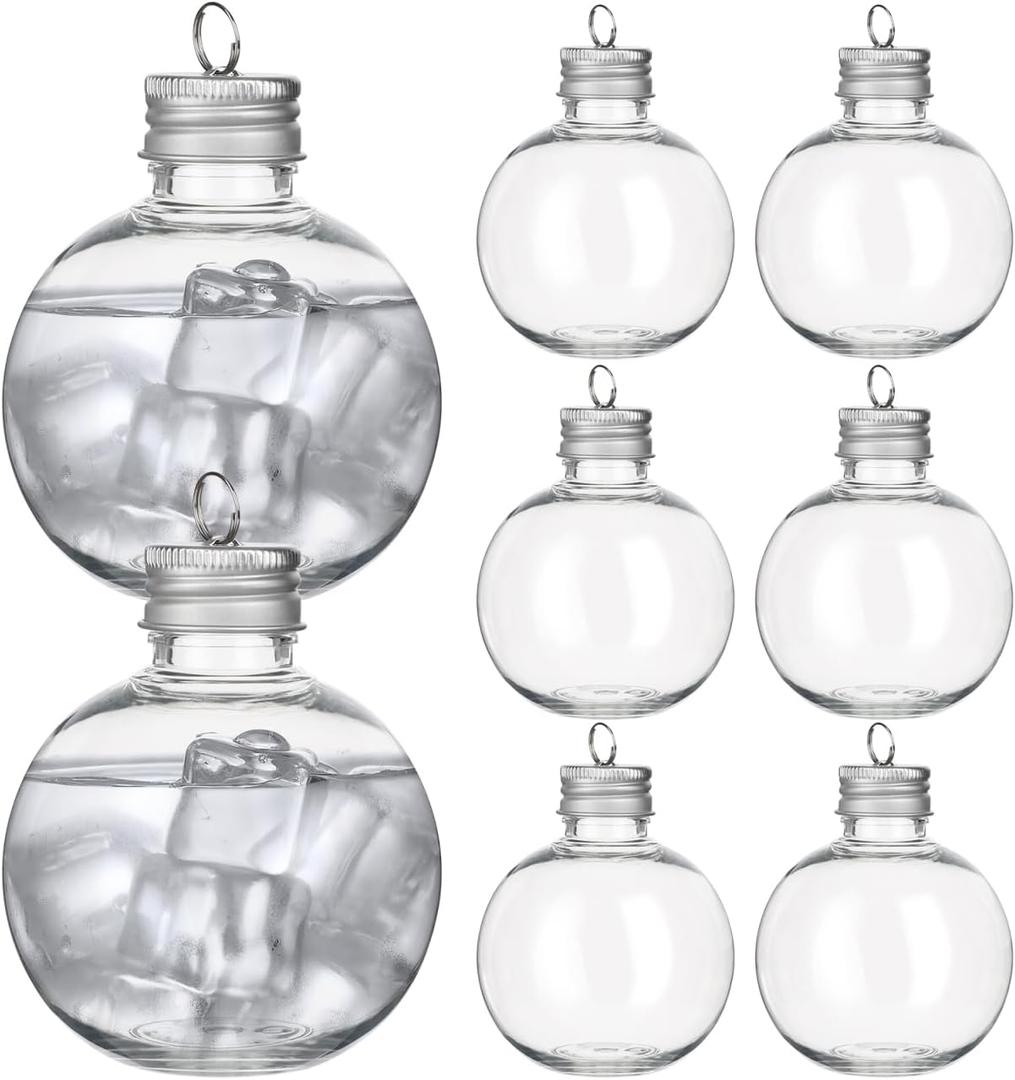 HOMSFOU 10pcs Christmas Ornament Drink Balls Clear Fillable Booze Balls for Cocktails, Plastic Shot Hanging Ornament for Candy Drinks Xmas Tree Party Home Bar Decoration (5oz/150mL, Silver)