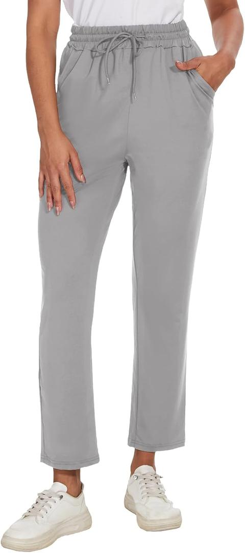BATHRINS Women's Lightweight 7/8 Casual Pants 4-Way Stretch Ankle Sweatpants with Deep Pockets for Workout XL