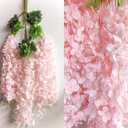 Wisteria Hanging Flowers 12 Pack Artificial Flowers Fake Wisteria Vine Rattan Hanging Garland Silk Flowers String for Party Home Wall Greenery Wedding Decor (Light Pink)