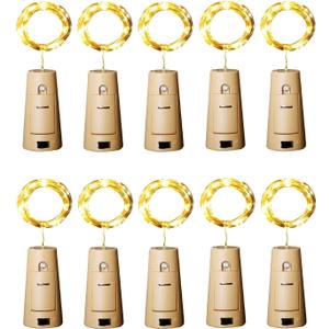 Aluan Wine Bottle Lights with Cork, 12 LED 10 Pack Fairy / String Lights Waterproof Battery Operated for Jar Party Wedding Christmas Festival Bar Decoration, Warm White