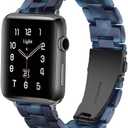 Light Compatible with Apple Watch 38mm 40mm 41mm 42mm 44mm 45mm 46mm 49mm, Fashion Resin iWatch Women Men Bracelet with Stainless Steel Clasp for Apple Watch Series 10 SE 9 8 7 6 5 4 3 2 1, Ultra 2 1
, Blue