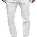 HUNGSON Mens Chinos Slim Fit Stretch Flat-Front Skinny Dress Pants (White,36W*30L)