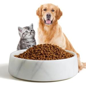 SAMAH White Marble Dog Bowl, Non-Slip Non-Tipping Heavy Dog Food Bowl, Large Weighted Stone Dish, Natural Marble Pet Water Bowl, Easy to Clean, Perfect Gift for Cat & Dog Lovers, Holds 6 Cups(6 lbs)