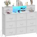 White Dressers for Bedroom with Power Outlets and LED Lights 13 Drawers Dresser Faux Leather Fabric Chest of Drawers for Bedroom Living Room Hallway Entryway Closets Sturdy Frame Wood Top, 47.3"D x 18.5"W x 39.4"H