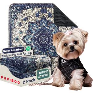PUPIBOO Washable Pee Pads for Dogs and Cats - Super Absorbent Reusable Puppy Training Pads - 100% Waterproof, Leak-Proof & Non-Slip Whelping Pads for Pet Housebreaking (22 x 22 Inch (Pack of 2), Blue Medallion)