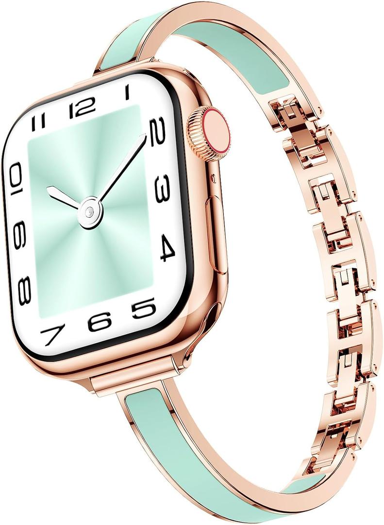 Mosonio Slim Designer Bracelet Bands for Apple Watch Women, Elegant Thin Dressy Metal Band with Embedded Silicone Accents Compatible with Apple Watch Ultra / Series 11 10 9 8 7 6 5 4 SE 3 2 1, Easy-Adjust Link Fancy Strap for iWatch 49mm 46mm 45mm 44mm 42mm 41mm 40mm 38mm(Sizes Vary By Model)