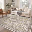Madane 6x9 Area Rugs for Living Room, Stain Resistant Washable Rugs, Non-Slip Backing Area Rug, Vintage Home Decor Rug for Bedroom (Brown/Gold, 6'x9')