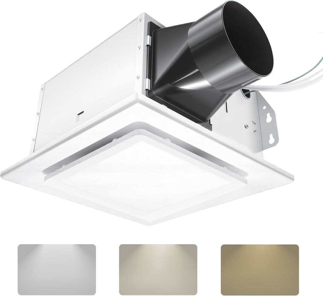 Bathroom Exhaust Fan with Light Combo,175CFM & 1.5 Sones,3-Color LED, Medium