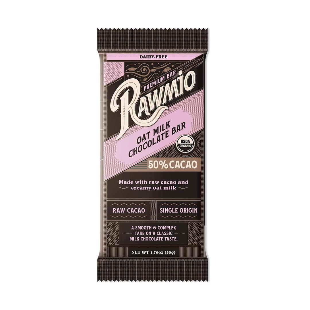 Rawmio Premium Oat Milk Chocolate Bar - Organic, Raw, Gluten-Free, 50% Cacao, Pack of 1, 1.76 oz (EXP 04/30/27)