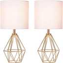 COTULIN Set of 2 Gold Bedroom Small Table Lamp,Modern Bedside Nightstand Lamps with Geometric Metal Base White Fabric Shade,Cute Desk Lamp for Kids Living Room