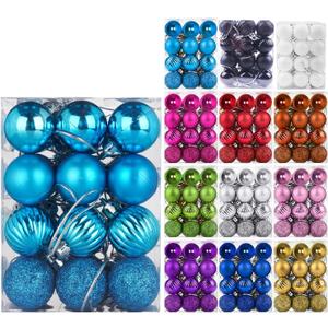 Emopeak 24Pcs Christmas Balls Ornaments for Xmas Christmas Tree - 4 Style Shatterproof Christmas Tree Decorations Hanging Ball for Holiday Wedding Party Decoration (Lake Blue, 1.3"/3.2CM)
