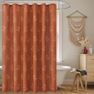 ORTIGIA Linen Shower Curtain Terracotta Farmhouse Vintage Floral Shower Curtains Burnt Orange Boho Rustic Curtains Block Print Cottagecore Decor for Bathroom 72 W x 72 L