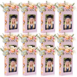 Spiareal 12 Sets Graduation Box Centerpieces for 4" x 6" Photo Class of 2026 Table Decoration Pink Picture Frame Display Boxes with String Lights Congrats Grad Party Favor High School College Gift
