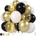 Black White Gold Balloons, 12 Inch 35PCS Black and White Balloon with Metallic Gold Confetti Balloons for Graduation New Years Wedding Retirement Bridal Baby Shower Birthday Party Decorations