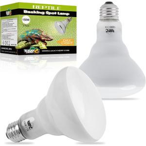 LUCKY HERP Heat Lamp Bulbs - 150W Reptile Heat Lamp 2 Pack, Daylight Basking Heat Lamp Bulbs for Reptile, UVA Heat Light Bulb for Reptiles, Amphibians, Bearded Dragons, Lizards, Turtles, Chickens