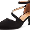 Greatonu Women's Low Heeled Closed Pointed Toe Pumps Kitten Heel Cross Strap Wedding Bridal Party Office Dress Shoes, 10