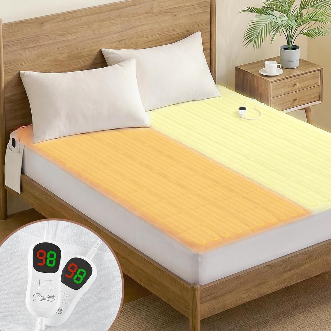 Homemate King Size Heated Mattress Pad, Coral Fleece, 5 Heated Settings, Dual Controller, 10 Hours Auto Off, 21 Inches Maximum Length, 80"x78", White