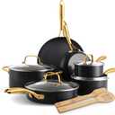 GreenPan 12 Piece Nonstick Swift Cookware Set, Ceramic PFAS-Free Pots & Pans with Lids, Dishwasher & Oven/Broiler Safe to 600F, Kitchen Cooking Set, Sauce, Saute, Stock, Frying Pans, Black/Gold