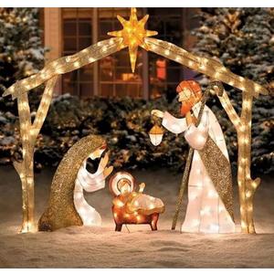 5FT Christmas Decorations Lighted Outdoor Nativity Scene Christmas Holy Family Nativity Scene Set with 175 Led Lights Ornament Xmas Decor Durable Waterproof for Yards & Lawns