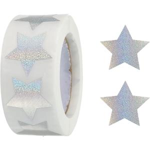 1 Roll Glitter Star Stickers 1 Inch DIY Adhesive Sparkling Labels for Notes, Greeting Cards, Gift Boxes, 500 Count/Roll Silver Powder
