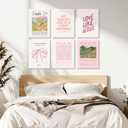 Pink Christian Wall Art Bible Verse Canvas Poster Floral Wall Decor Religious Pictures Girls Room Prints Scripture Poster Bundle Bow Artwork Trendy Preppy Painting for Bedroom 8x10 Inch Ready to Hang