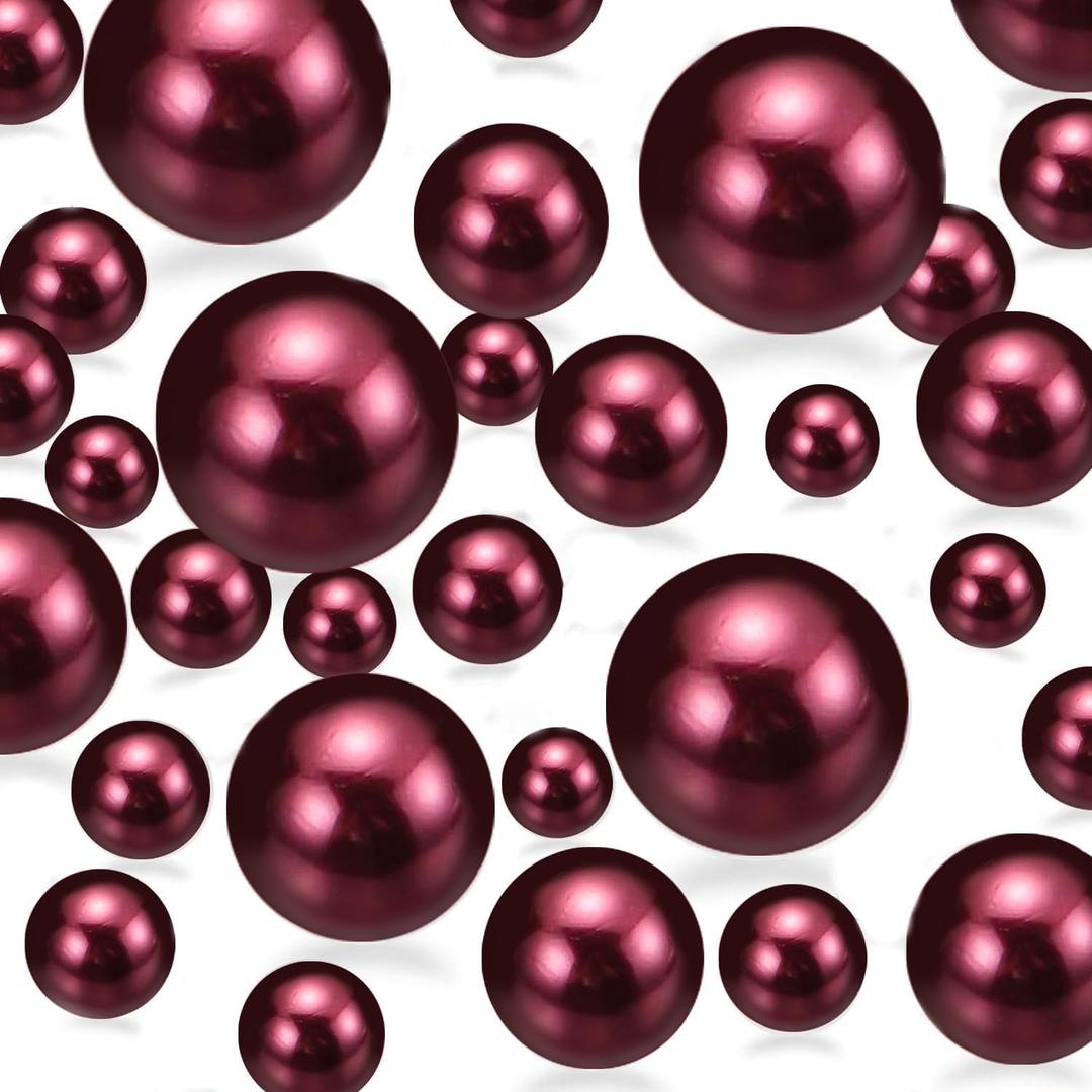 400Pcs Burgundy Vase Filler Pearl Beads for Centerpieces Vases, No Hole Faux Polish Pearls for Floating Candle Home Birthday Wedding Party Table Decor8/14/20mm