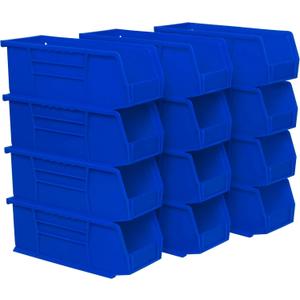 Akro-Mils 30224 AkroBins Plastic Storage Bins, Space-Saving Stackable Bins for Garage, Pantry, Craft Organization, 11" L x 4" W x 4" H, Blue, 12-Pack