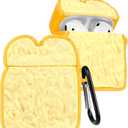 Boaretiu Cute Case for AirPods 2nd/1st - Funny 3D Soft Silicone Design Cover with Carabiner for Women Girls Girly Boys for Air Pods 1st/2nd, Bread