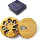 Bamboo Wood Weekly Pill Organizer for Medicine Vitamin Supplement, Arthritis Friendly 7-Day Pill Box Medium Container Holder, Daily Portable Travel Pill Case Keeper Dispenser