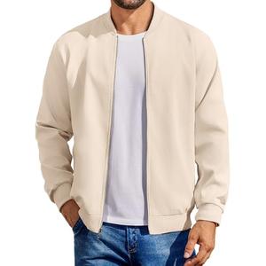 COOFANDY Mens Fashion Jacket Casual Lightweight Jacket Flight Bomber Jacket With Pockets Beige, Medium
