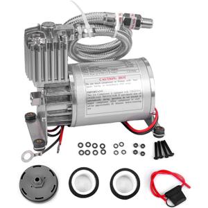ZHSYMX Universal 150 PSI Horns Heavy Duty Onboard Air Compressor, Replacement for Truck/Car Train Horn/Suspension/Ride/Bag kit/System and All 12v Vehicles like Semi/Pickup Trucks, Silver 1/4 NPT
