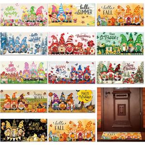 Tinideya 12 Pcs Seasonal Doormats for All Season, Interchangeable 10 x 22 Inches Spring Easter Welcome Doormats Decorative Festival Indoor Outdoor Non Slip Mats for All Holidays(Gnome Style)