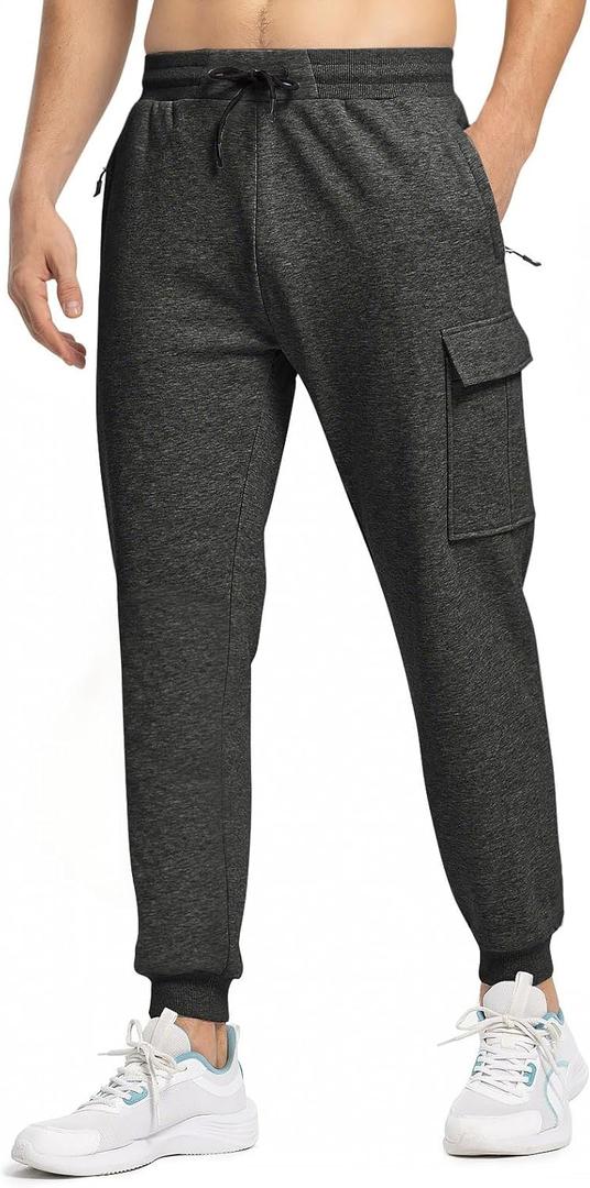 Rdruko Men's Fleece Joggers Pants Winter Warm Sweatpants with Zipper Pockets Athletic Running Gym Workout (Gray, L)