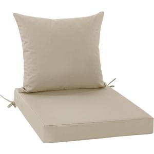 Outdoor Chair Cushions, Waterproof Backrest and Deep Seat Cushion Set for Patio Furniture, Outdoor Sofa Replacement Cushions with Removable Cover, 24 x 24 Inch, Cream, 1 Set
