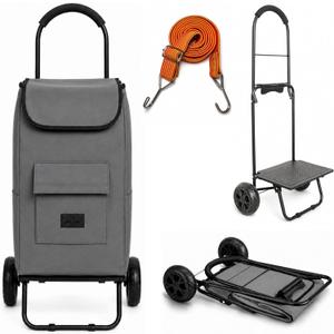 Shopping Cart, Super Loading Grocery Trolley, 220 lbs Capacity, Foldable Cart with Extra Large 55L Shopping Bag Portable Grocery Utility Cart with Adjustable Bungee Cord (Gray)