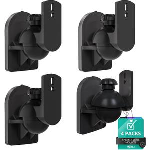 WALI Speaker Wall Mount, Surround Sound Speaker Stand with Adjustable Swivel Tilt Angle, Small Bookshelf Speaker Mount for Living Room, Home Theater, Hold up to 7.7 Lbs, (SWM402), 4 Pack, Black