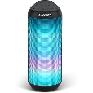 Bluetooth Speaker, Portable Wireless Speaker with HD Stereo Loud Sound, LED Lights, IPX4 Wateproof, 24H Playtime, TWS Pairing, BT5.3, Built-in Mic, for Home, Outdoor, Party, Travel, Gifts for Him, Her (Black)