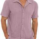 NITAGUT Men's Short Sleeve Shirts Casual Button Down Shirts Vacation Beach Summer Hollow Out Tops, Purple, Medium
