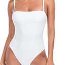 Colloyes Women's One Piece Bathing Suit with Adjustable Straps Bandeau One Piece Swimsuit (Medium, White)