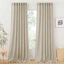 RYB HOME Semi Sheer Curtains 102 inches Long, Back Tab Light Filtering Half Privacy Window Curtains & Drapes for Bedroom Living Room, Beige, W 52 x L 102 inches, 2 Panels Set