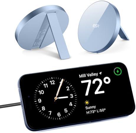ESR for Magsafe Charger with Kickstand, iPhone Wireless Charger, Charging Pad for iPhone 17/16/15/14/13/12, AirPods 4/3/Pro/Pro 2, Galaxy S25 Strong Magnetic Charger with 5 ft Removable Cable,Blue